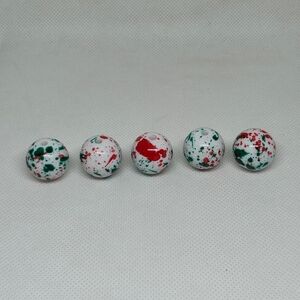 20mm Acrylic Bubblegum Festive Red & Green Splatter Pattern Beads - 5 Pieces